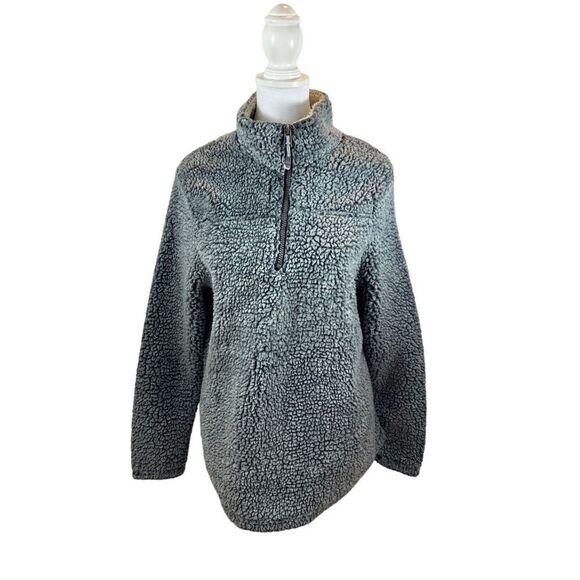 Ladies Green Tea Sherpa Fleece 1/4 Zip Pullover Size Medium Grey/Black - Picture 4 of 10